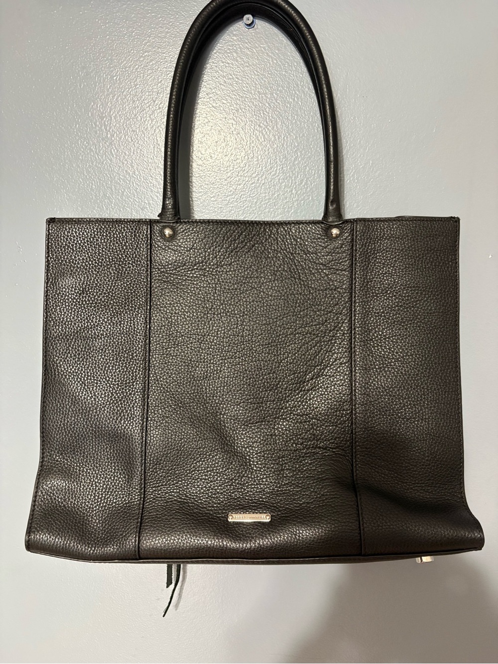 Rebecca Minkoff Black Pebbled Leather Zip Tote with Silver Hardware